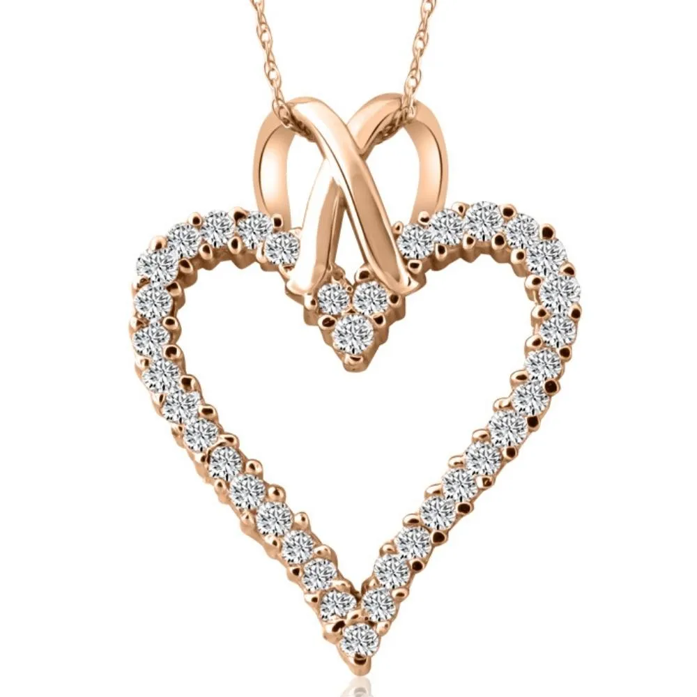 Diamond Heart Pendant Necklace with 1.1ct Diamond in 14K White, Yellow, or Rose Gold, 1.25