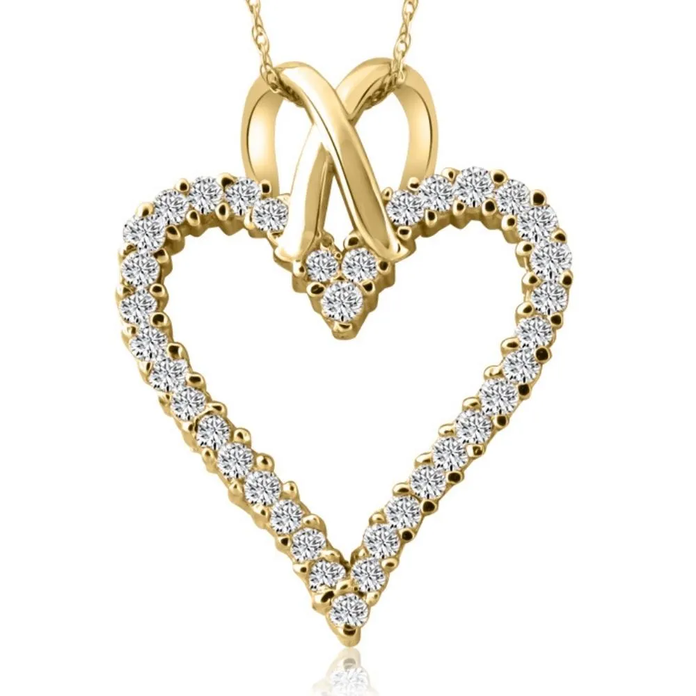 Diamond Heart Pendant Necklace with 1.1ct Diamond in 14K White, Yellow, or Rose Gold, 1.25