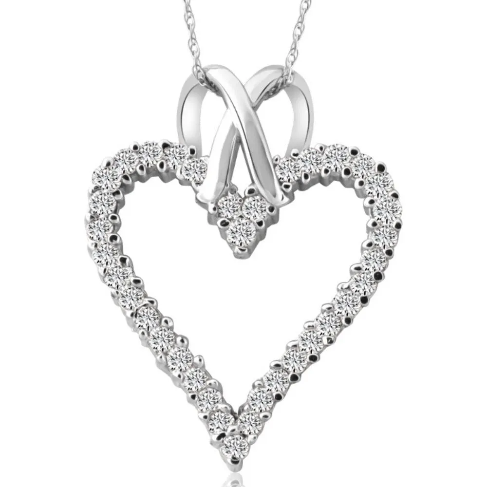 Diamond Heart Pendant Necklace with 1.1ct Diamond in 14K White, Yellow, or Rose Gold, 1.25