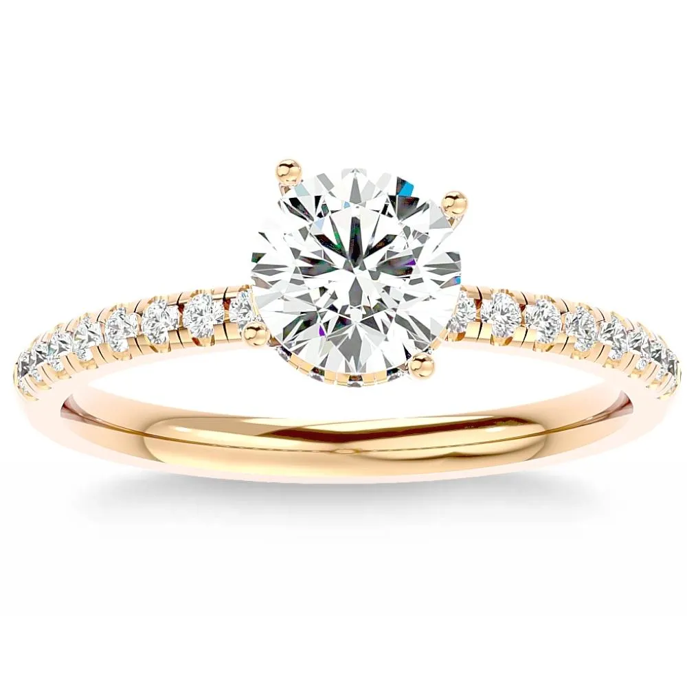 1.5 Ct Moissanite and Diamond Halo Engagement Ring in White, Yellow, or Rose Gold