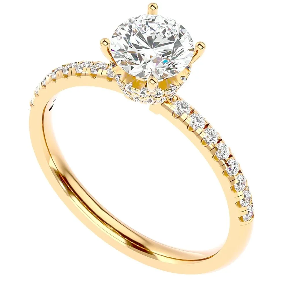 1.5 Ct Moissanite and Diamond Halo Engagement Ring in White, Yellow, or Rose Gold