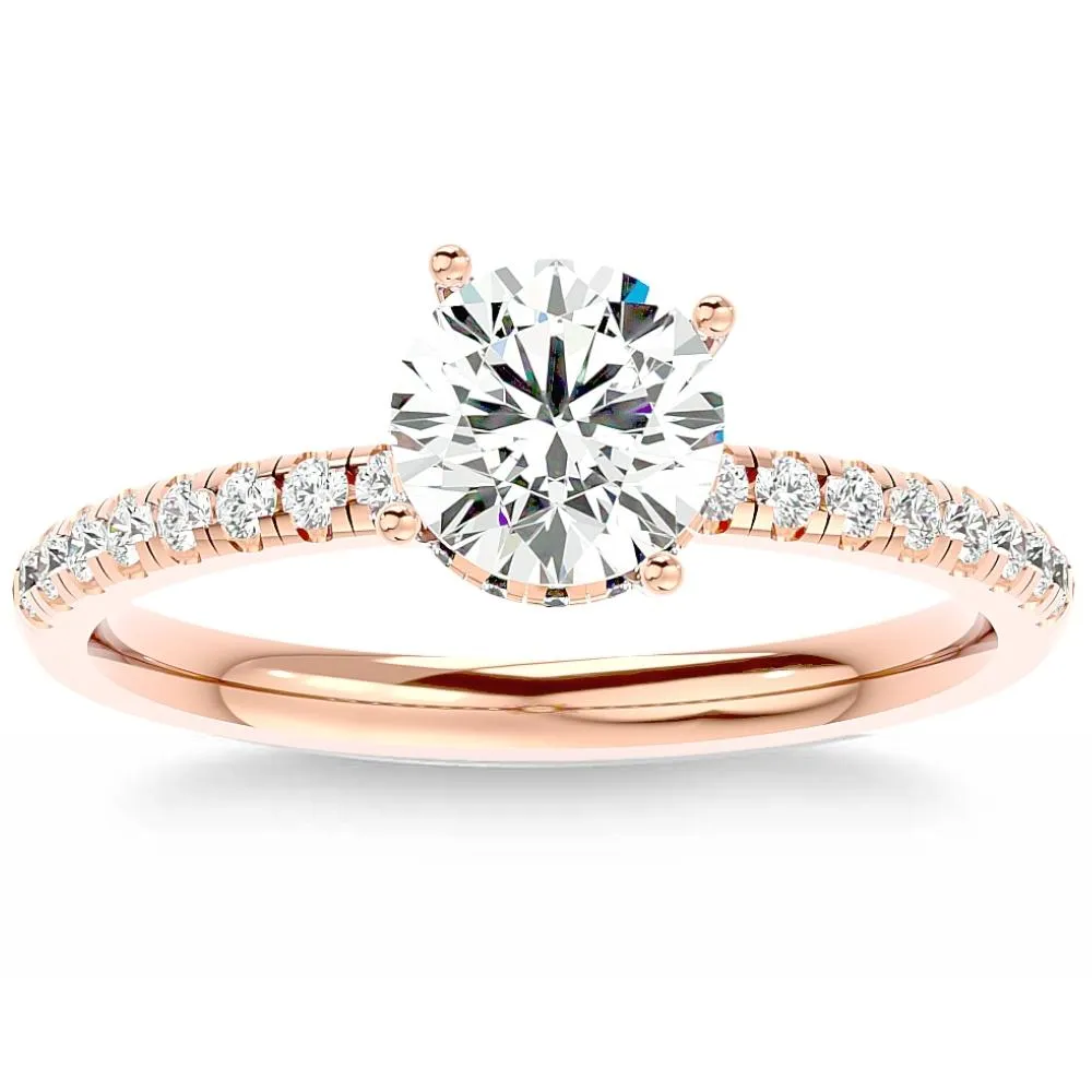 1.5 Ct Moissanite and Diamond Halo Engagement Ring in White, Yellow, or Rose Gold