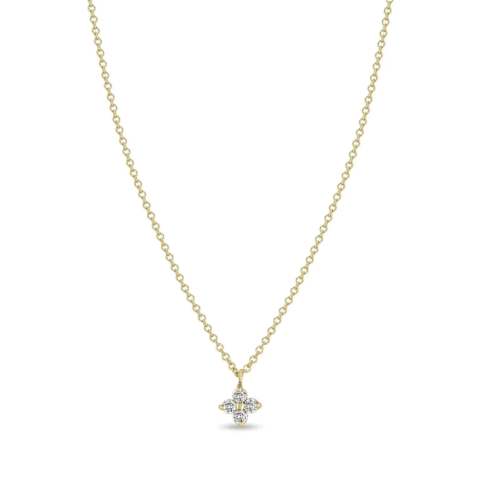 14K Gold Quad Necklace with Four Prong-Set Diamonds