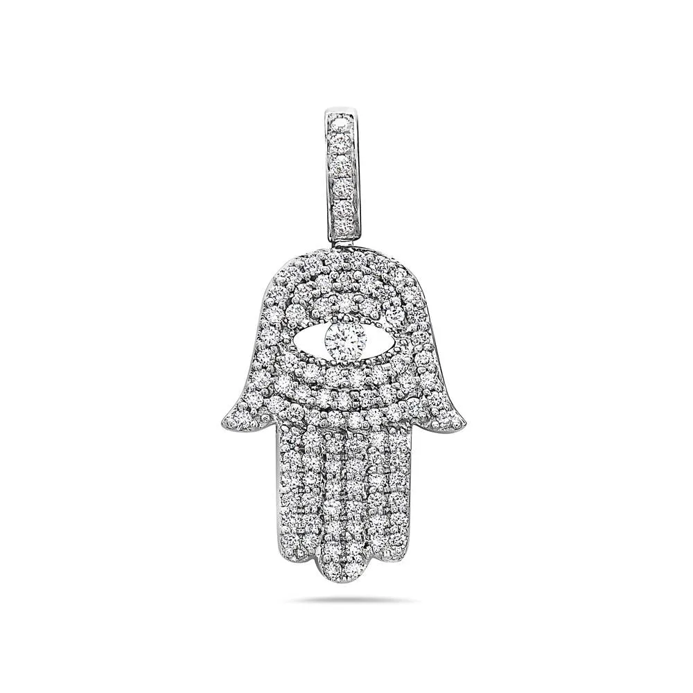 14K White Gold Hamsa Pendant with 1.25 CT Diamonds for Men