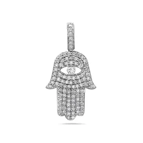 14K White Gold Hamsa Pendant with 1.25 CT Diamonds for Men