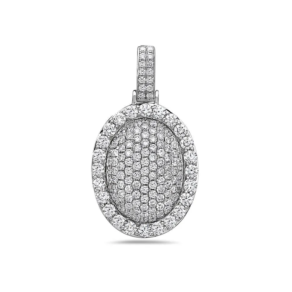 14K White Gold Oval Pendant - Men's Jewelry with 3.25 CT Diamonds