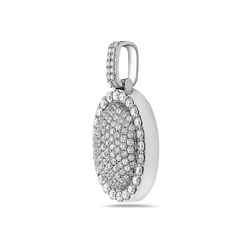 14K White Gold Oval Pendant - Men's Jewelry with 3.25 CT Diamonds