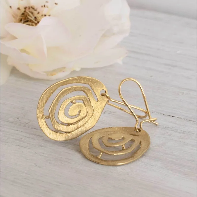 14K Yellow Gold Spiral Dangle Earrings