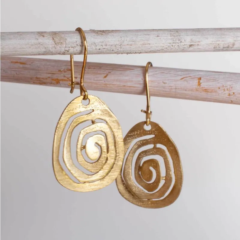 14K Yellow Gold Spiral Dangle Earrings