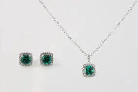 17 14k White Gold Diamond & Emerald Earring & Necklace Set (6.29g.)