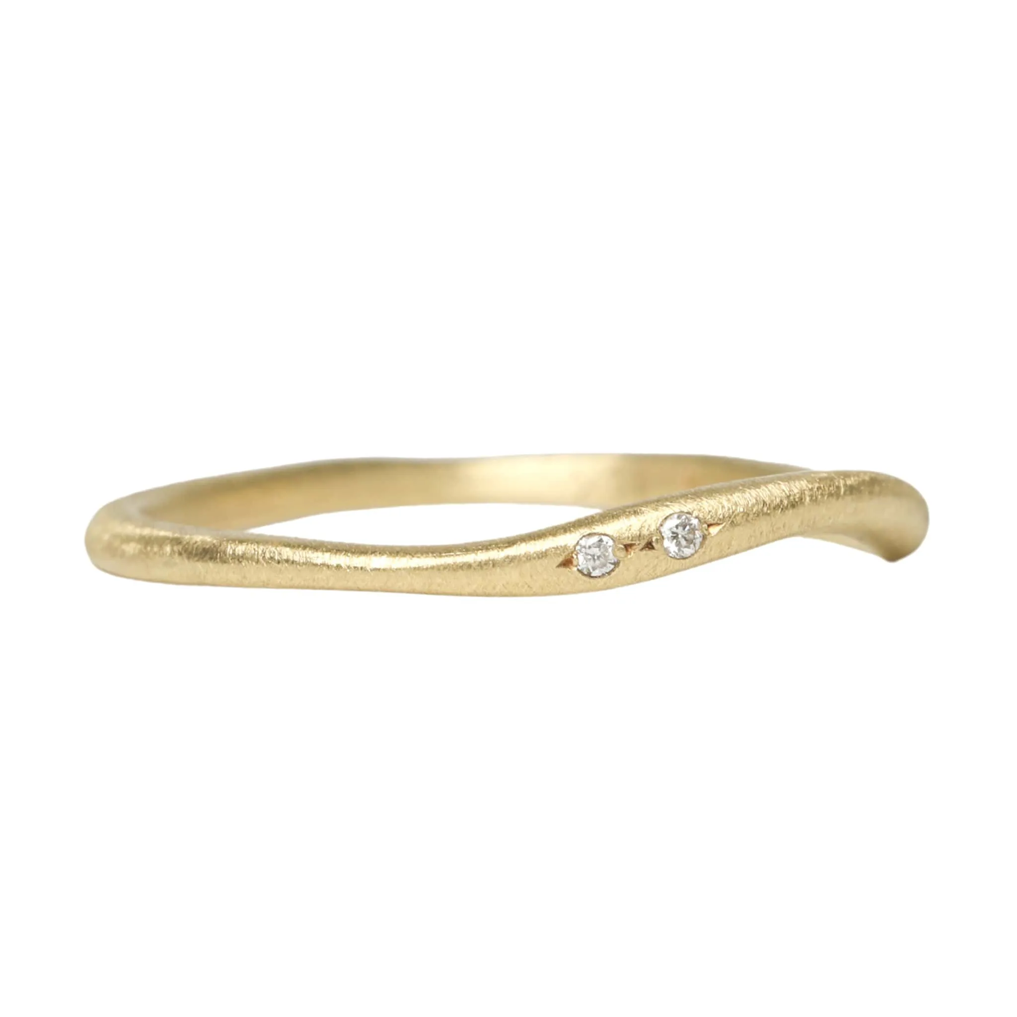 18K Gold Curve Band with Two Gypsy-Set Diamonds