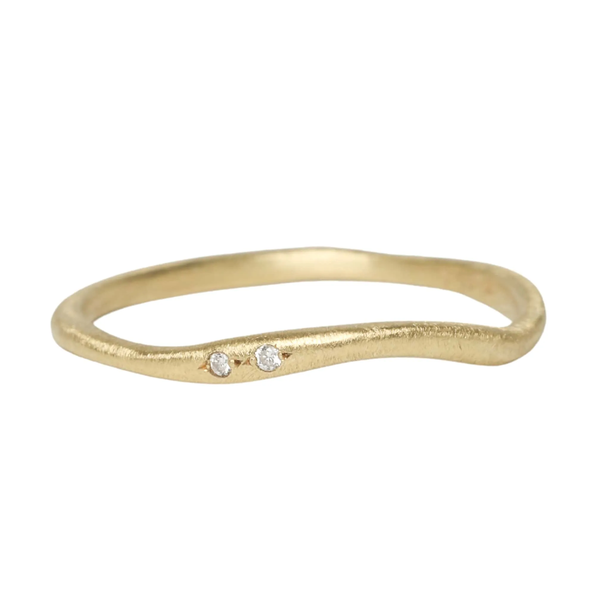 18K Gold Curve Band with Two Gypsy-Set Diamonds