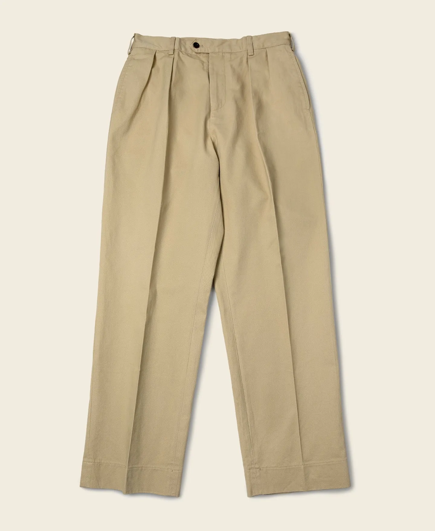 1930s IVY Style Double Pleated Chino Trousers - Khaki