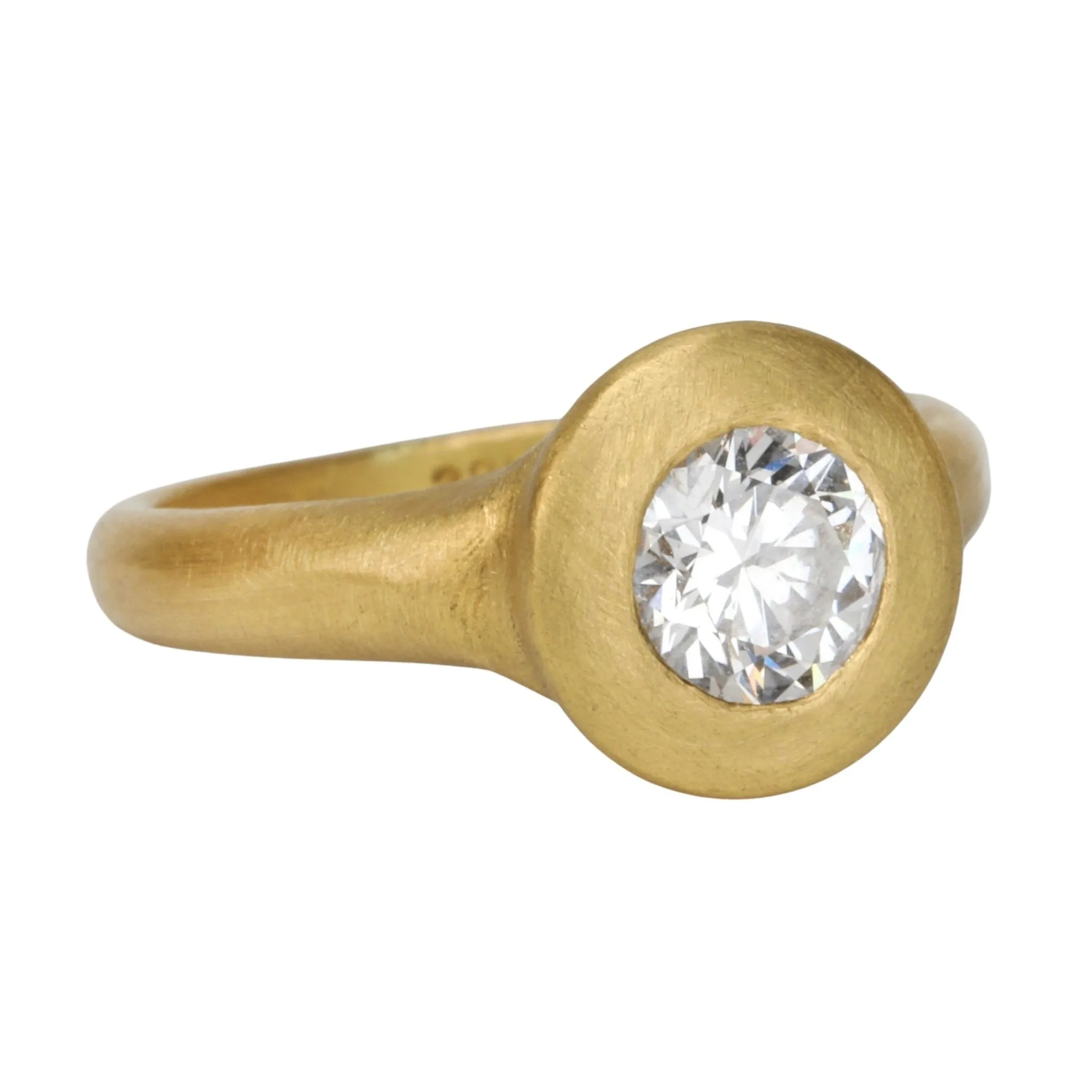 22K Gold Greek-Inspired Round Solitaire Diamond Bezel-Set Ring