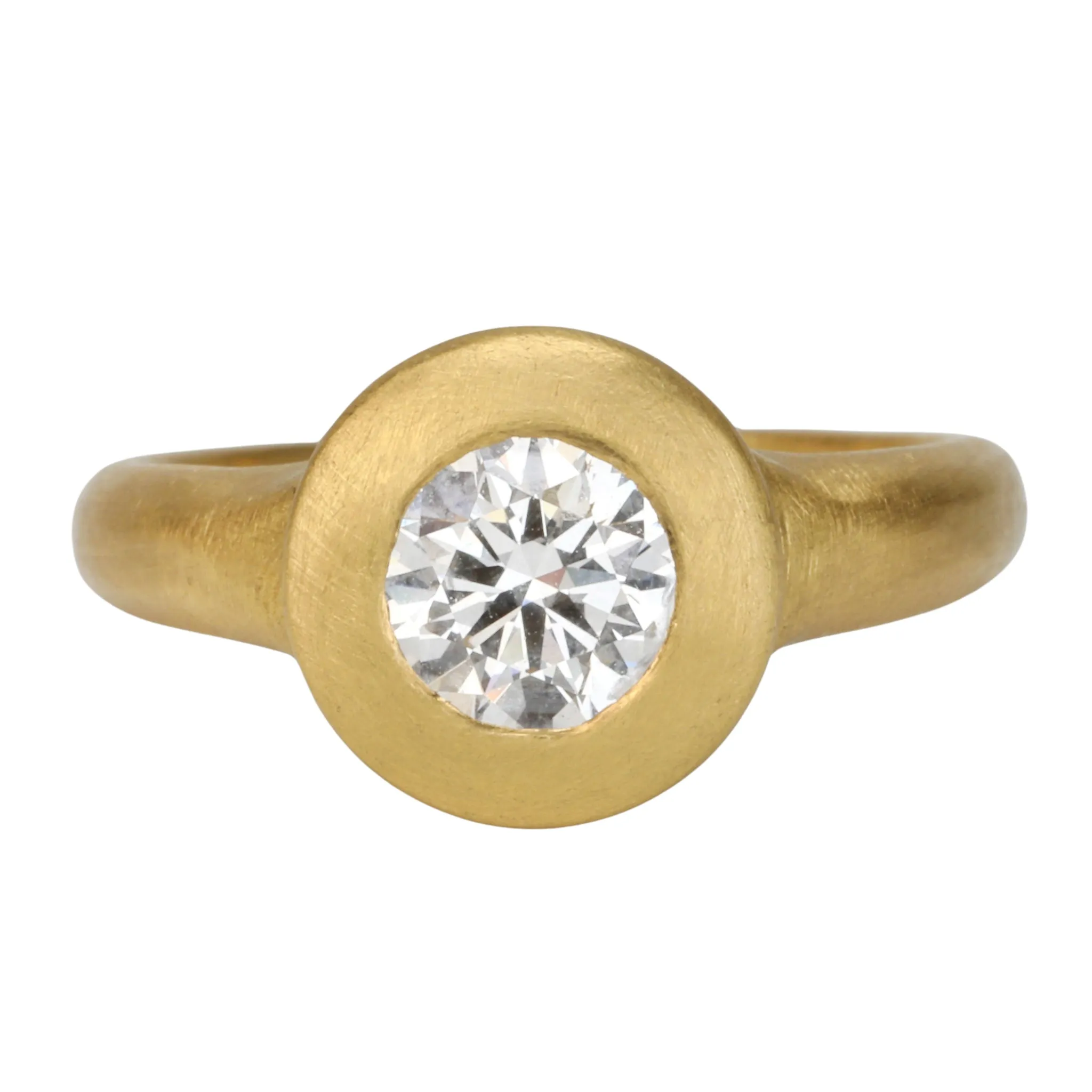 22K Gold Greek-Inspired Round Solitaire Diamond Bezel-Set Ring