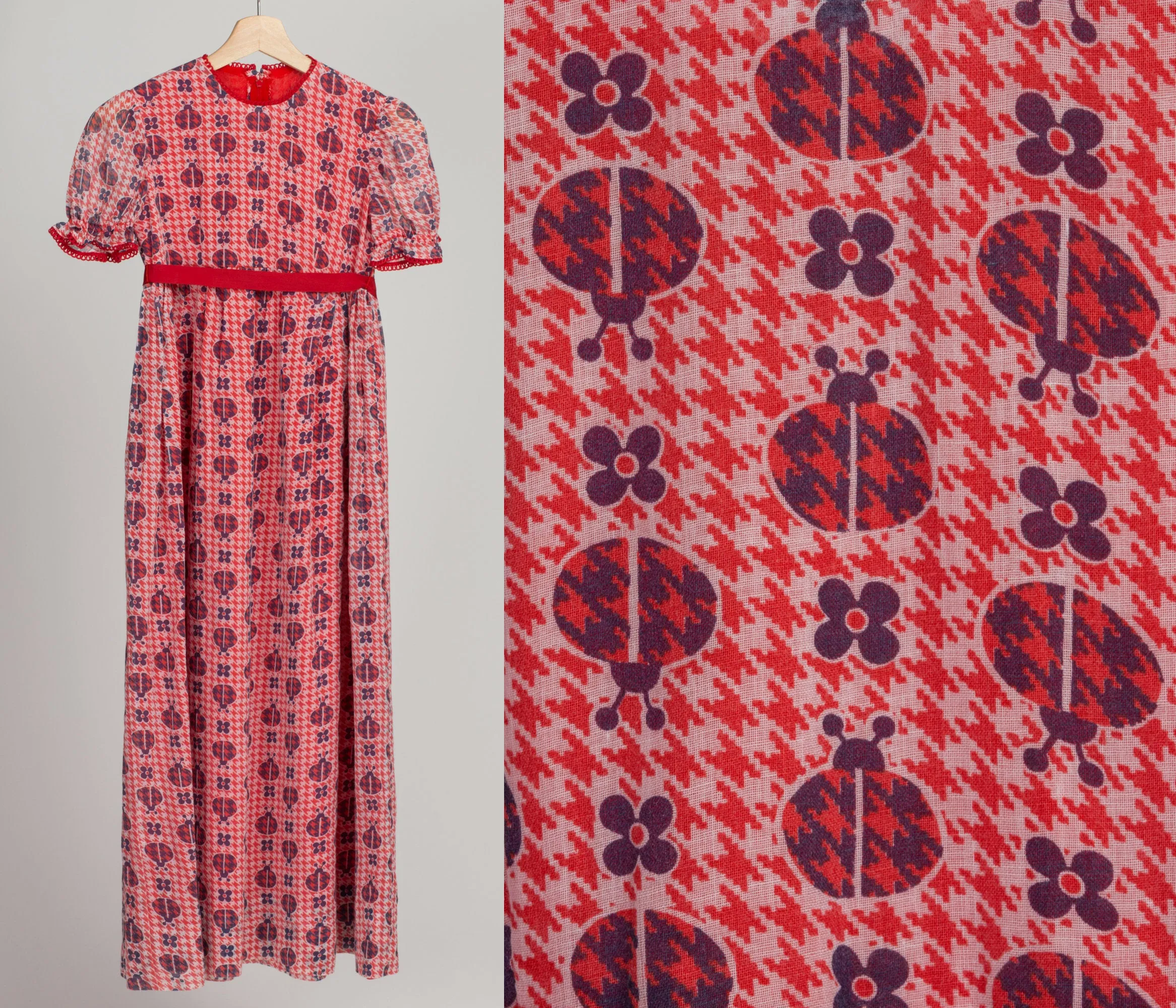 60s 70s Girl's Ladybug Print Dress - Girl's Small