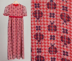 60s 70s Girl's Ladybug Print Dress - Girl's Small