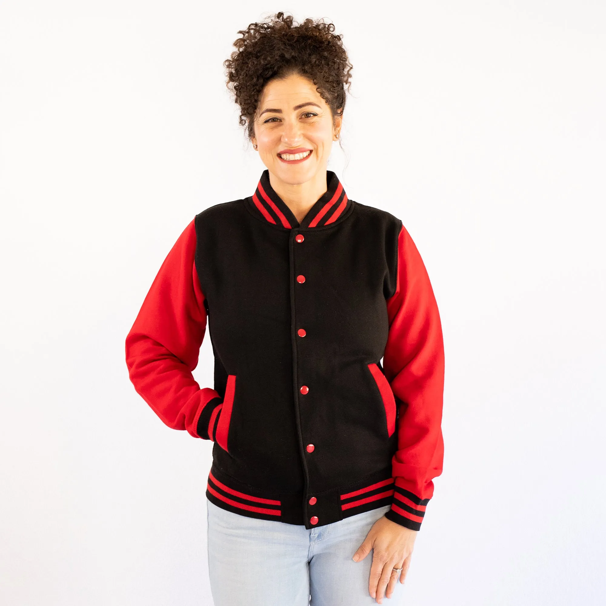 Adult Sweatshirt Varsity Jacket BLACK/RED