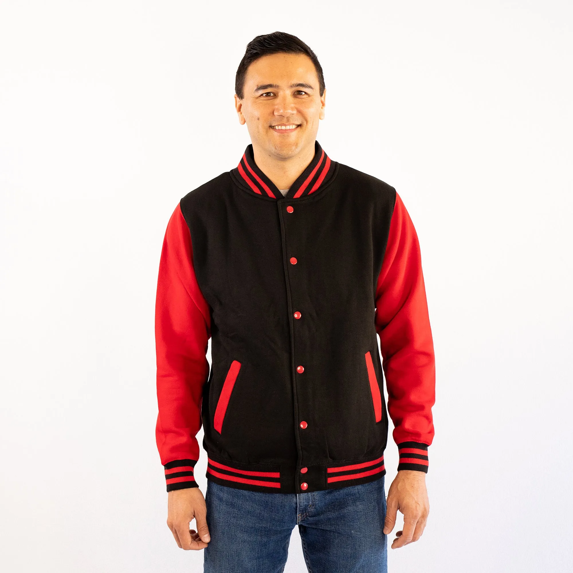 Adult Sweatshirt Varsity Jacket BLACK/RED