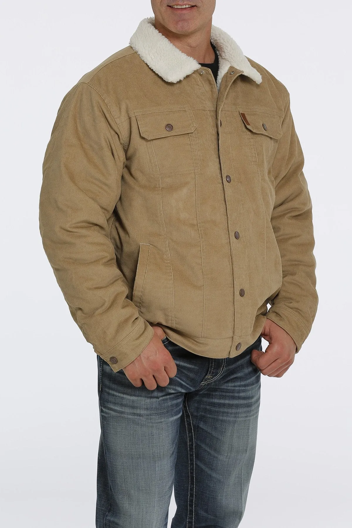 Men's Khaki Corduroy Jacket with Hidden Closure - Limited Stock