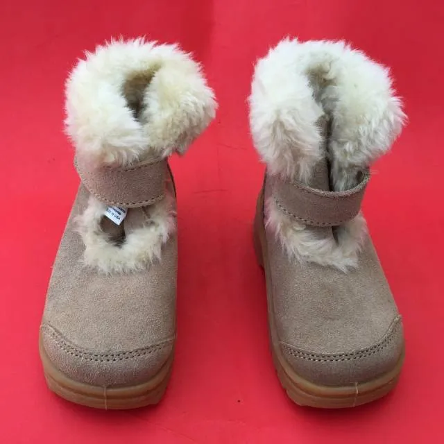 Ashley kid boy's fashion brown leather faux fur boot size --6