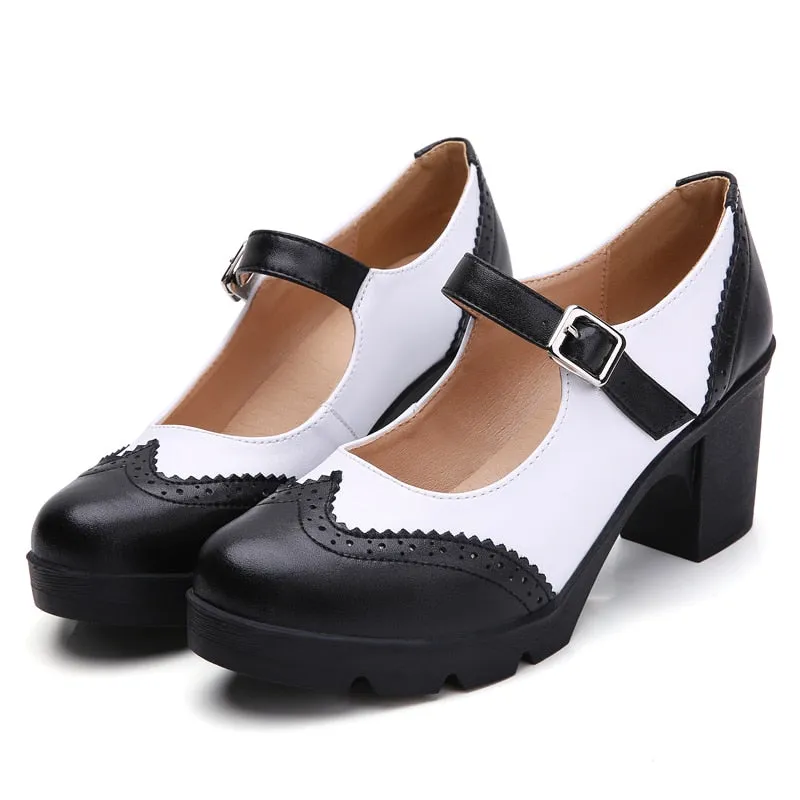 Autumn Black Leather High Heel Shoes for Women