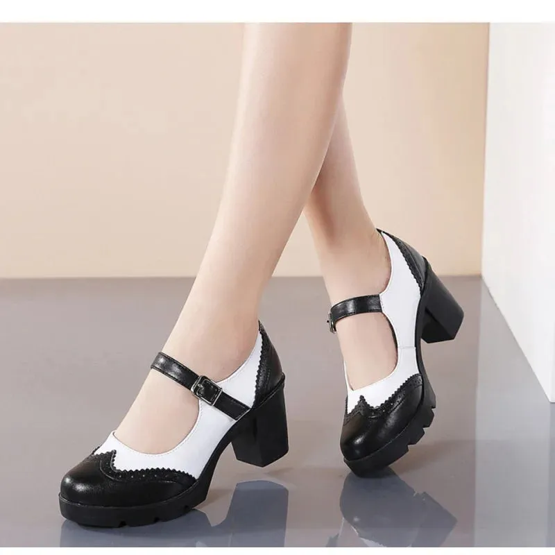 Autumn Black Leather High Heel Shoes for Women