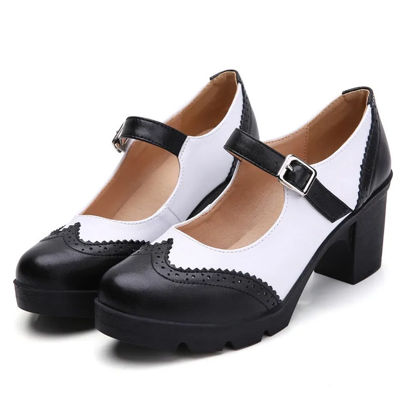 Autumn Black Leather High Heel Shoes for Women