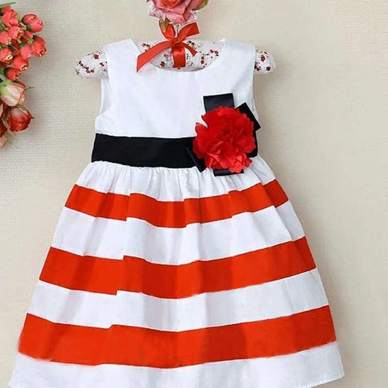 Baby Girls Flower Stripes Sleeveless Dress Toddler Kid One-piece High Waist DressesSM6