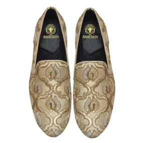 Beige Leaves Inspired Zardosi Slip-On Shoes