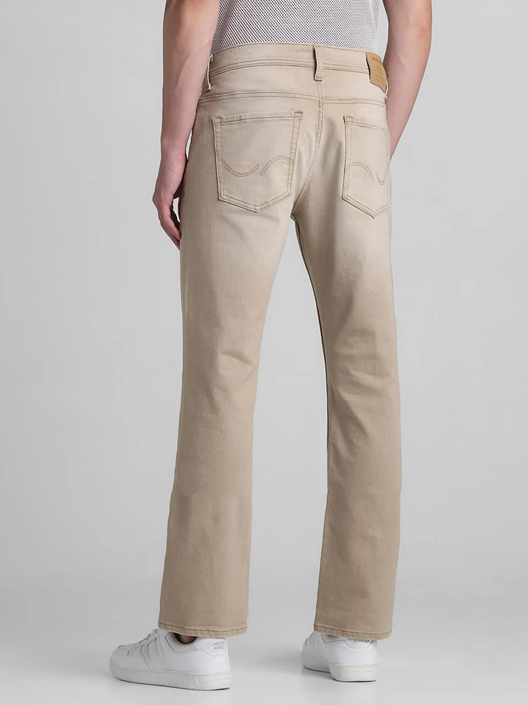 Beige Mid Rise Clark Regular Fit Jeans