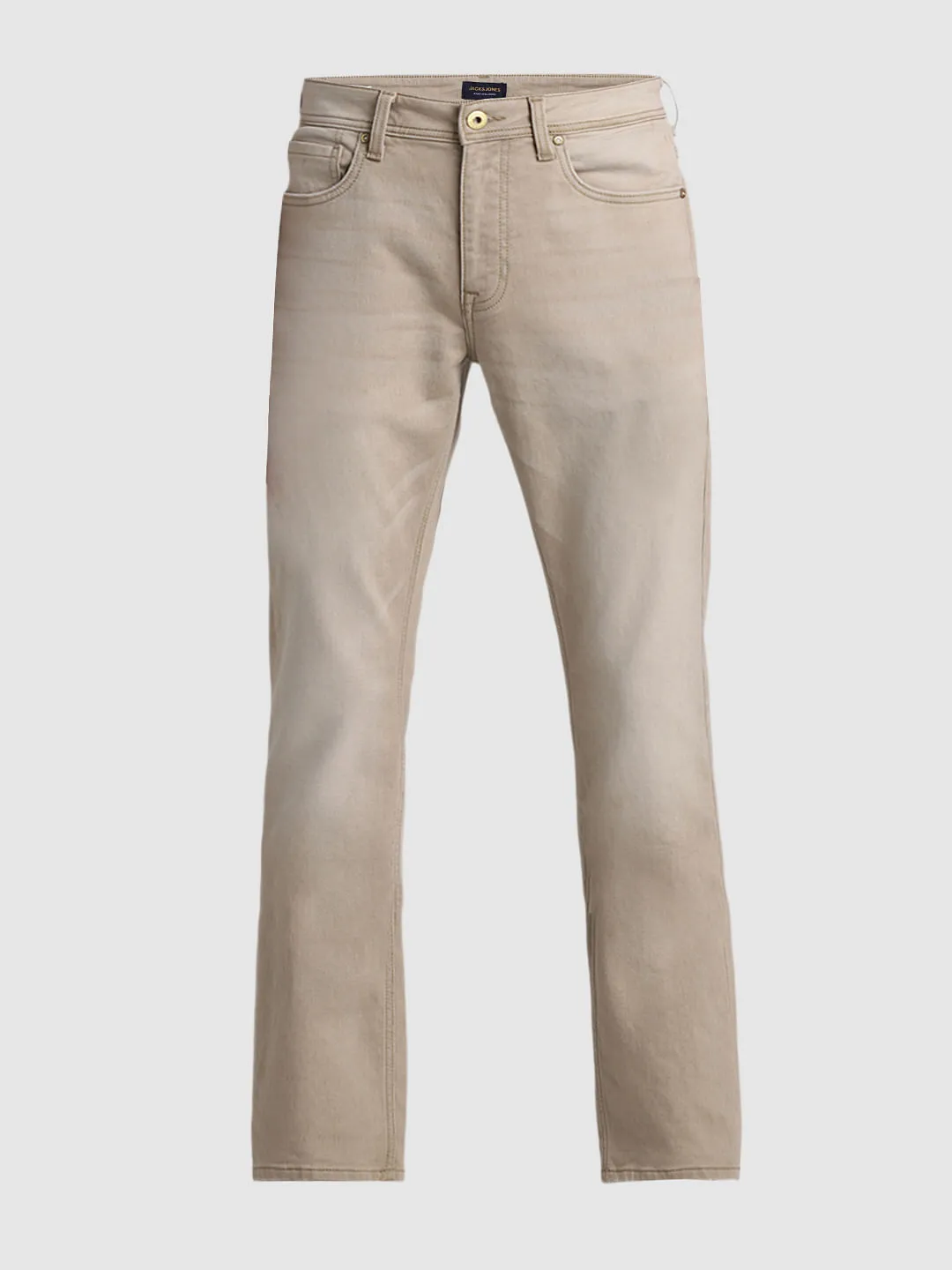 Beige Mid Rise Clark Regular Fit Jeans