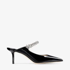 Bing 65 Black Patent Leather Mules with Crystal Strap