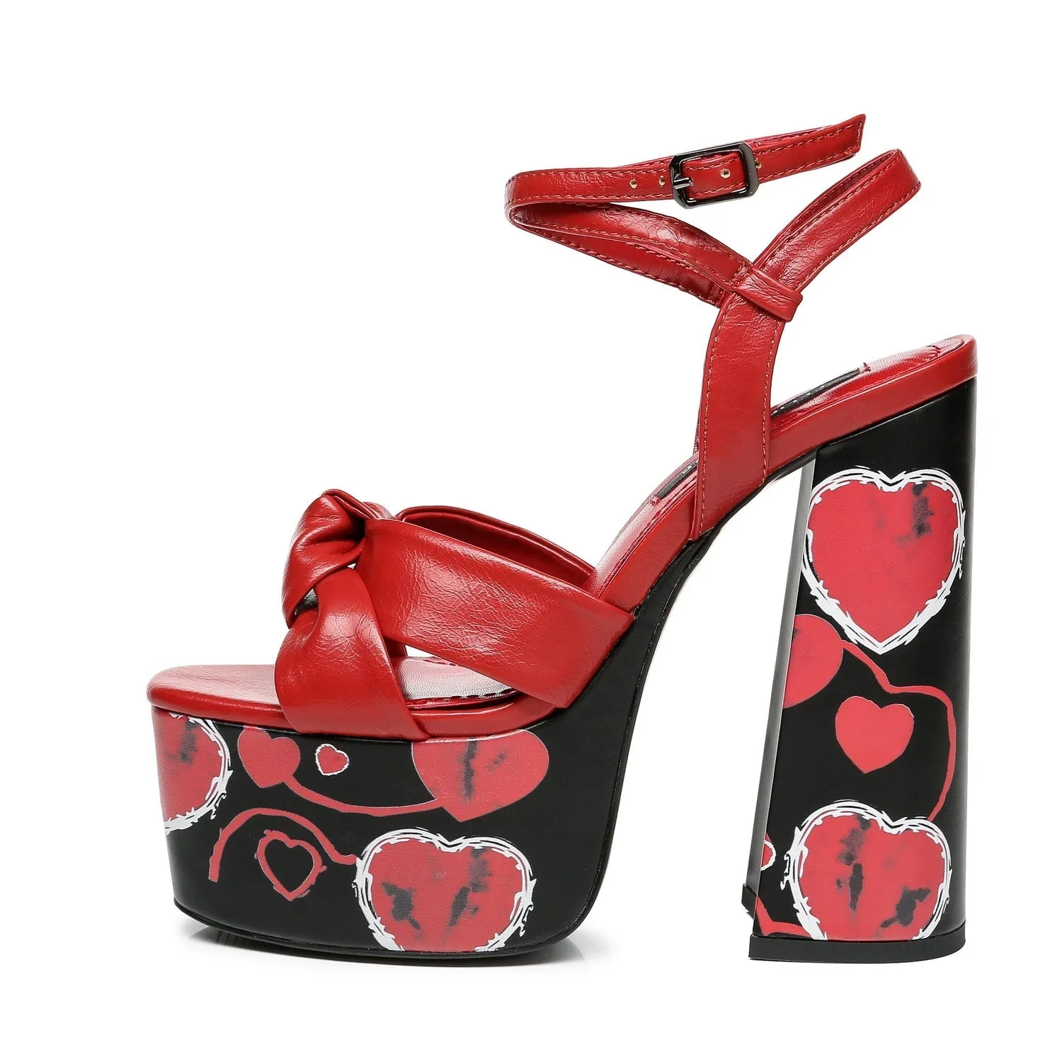 Black and red hearts dolly sandals 16 cm platforms Ellie Taylor