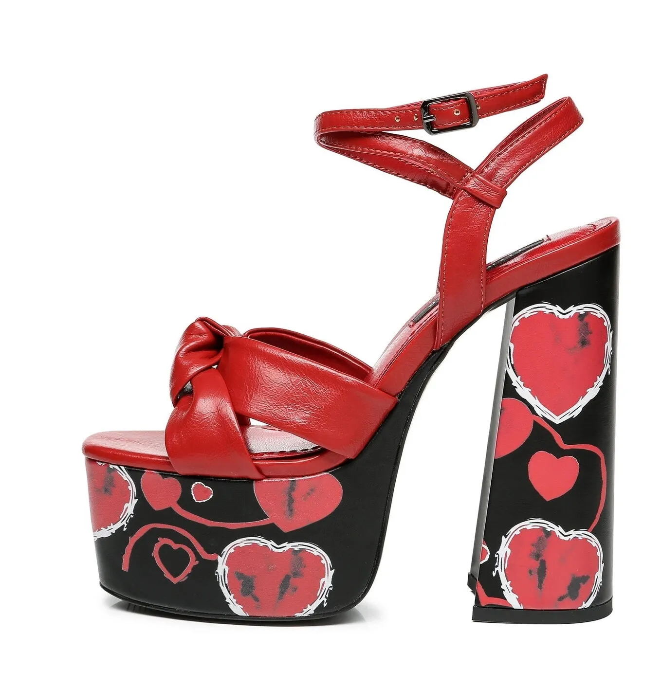 Black and red hearts dolly sandals 16 cm platforms Ellie Taylor