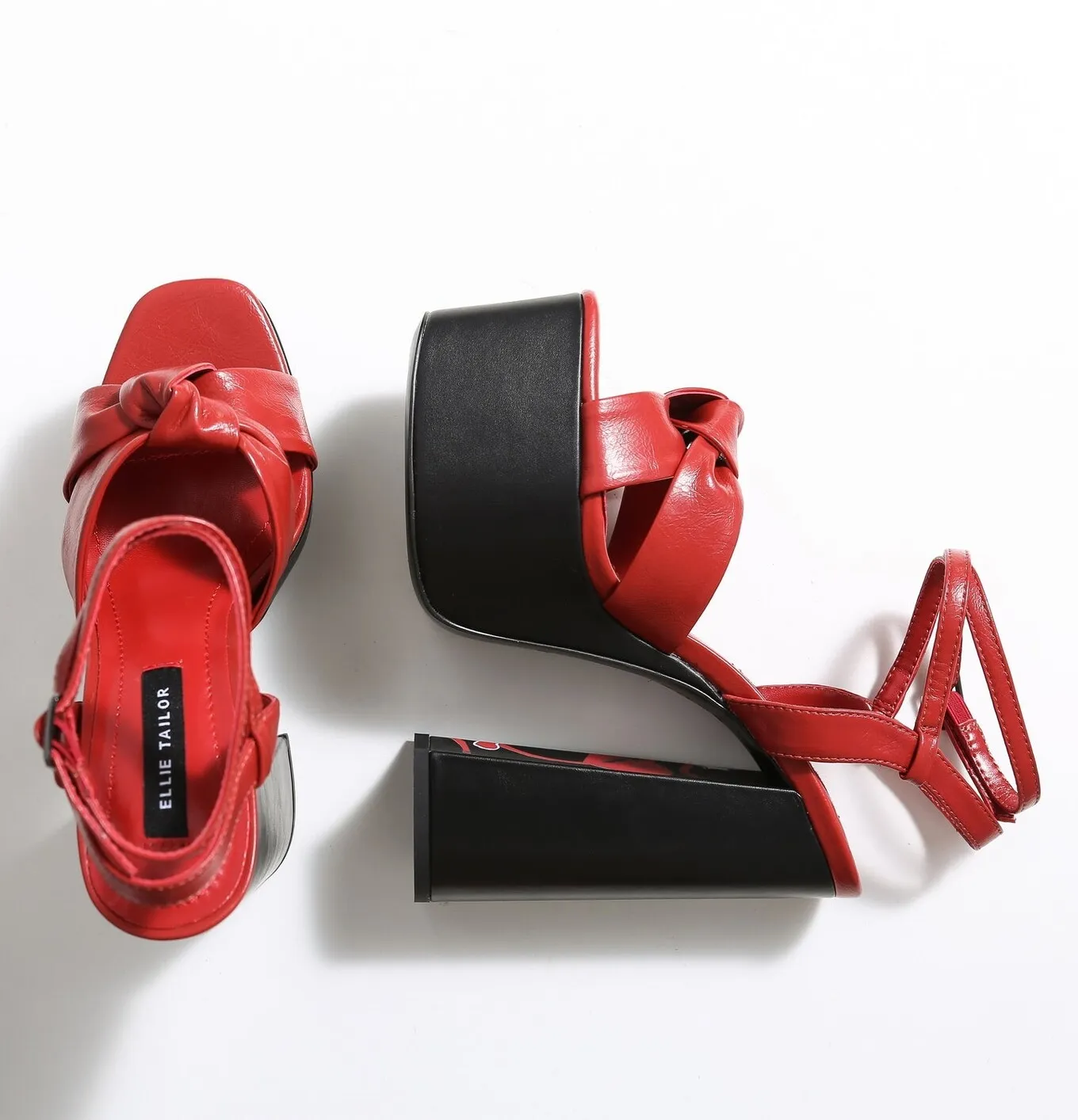 Black and red hearts dolly sandals 16 cm platforms Ellie Taylor