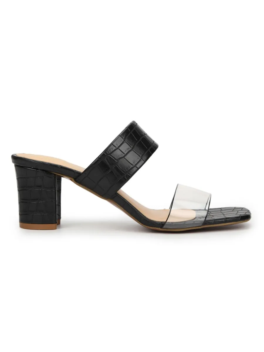 Black Croc PU Clear Strap Mules