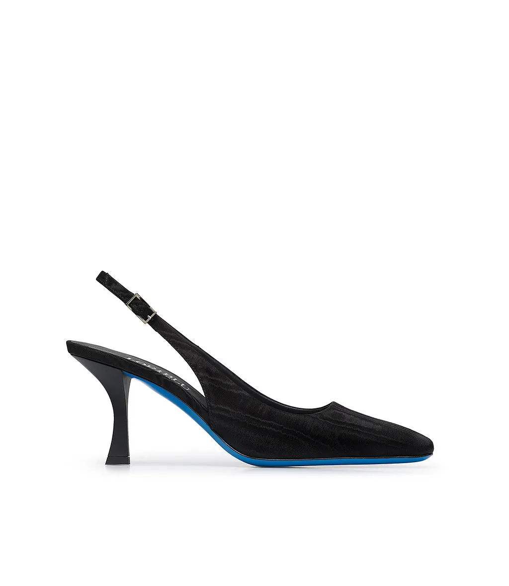 Black fabric slingback pumps