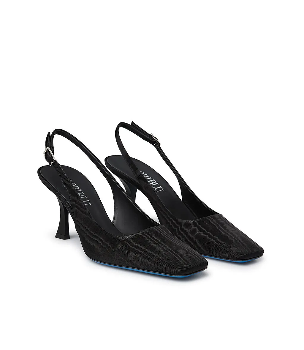 Black fabric slingback pumps