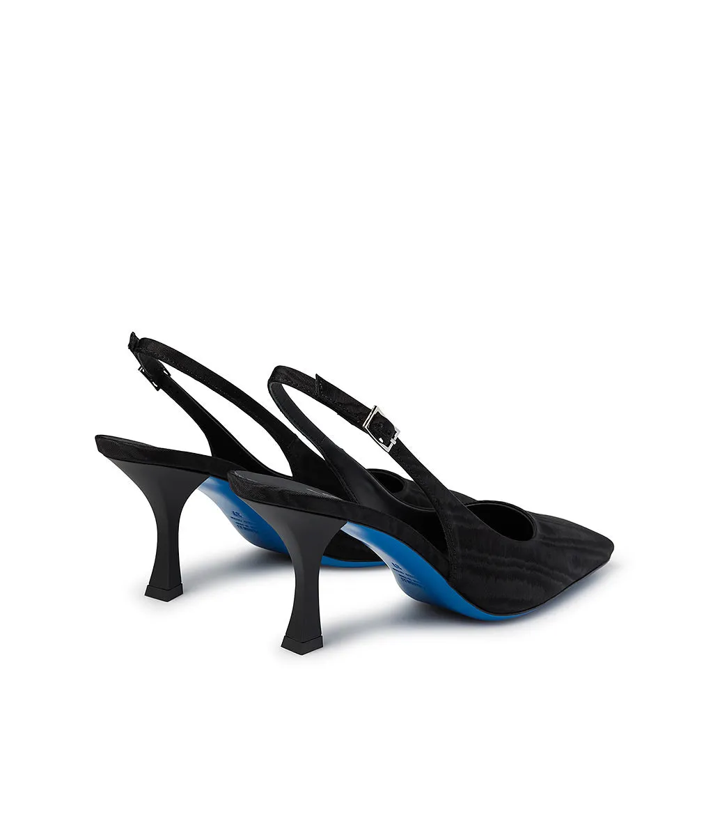 Black fabric slingback pumps