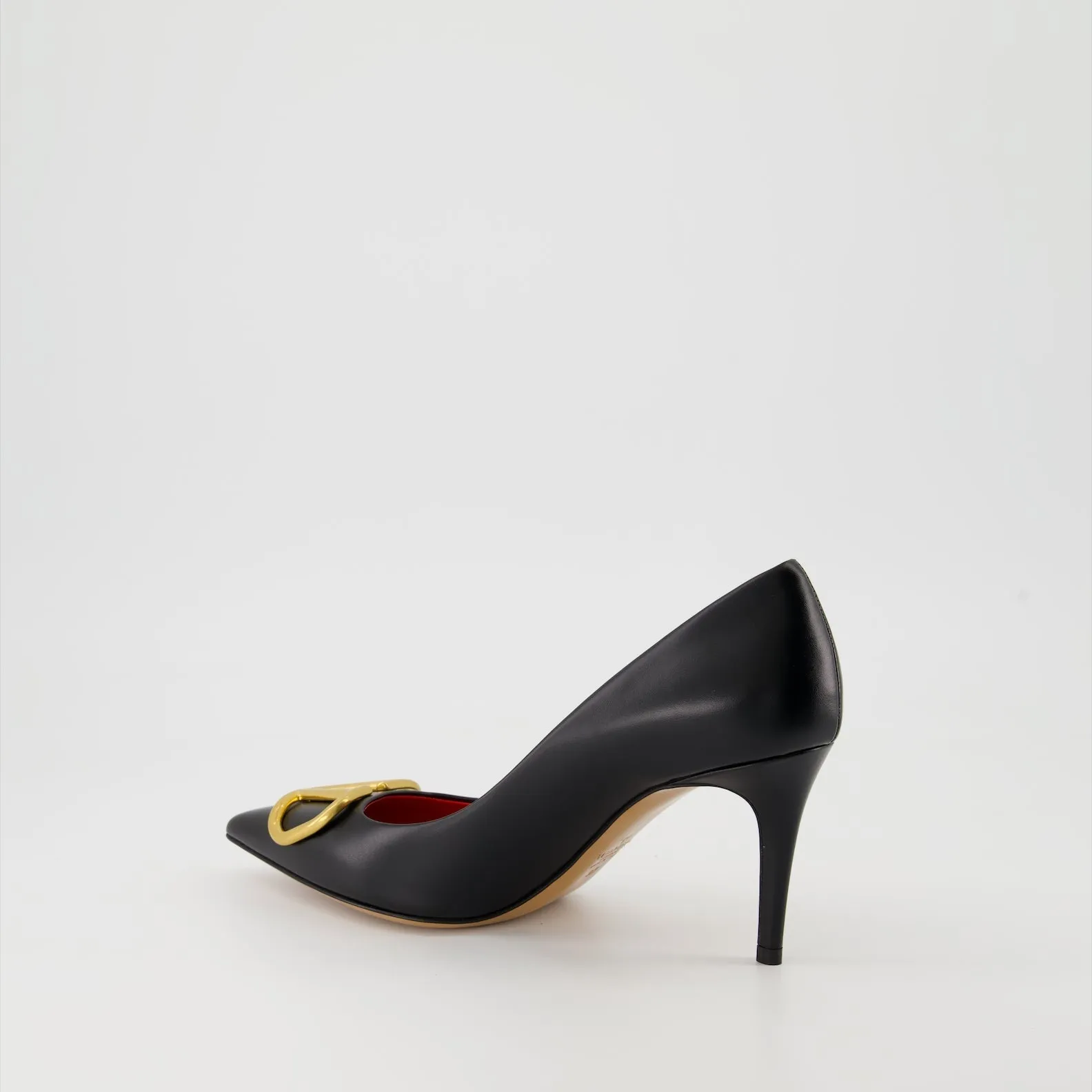 Black Leather Pointed-Toe Pumps