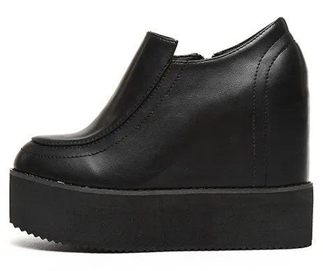 Black Leather Punk Rock Chunky Wedges Sneakers