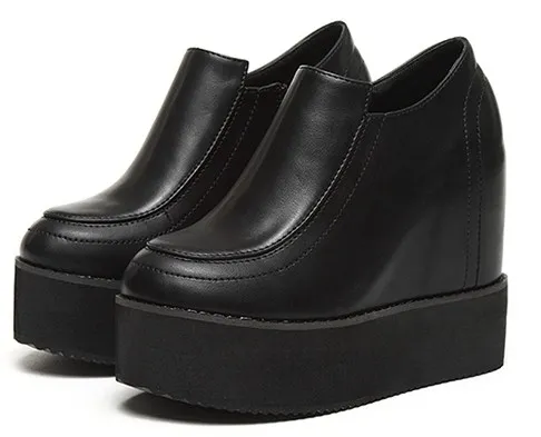 Black Leather Punk Rock Chunky Wedges Sneakers