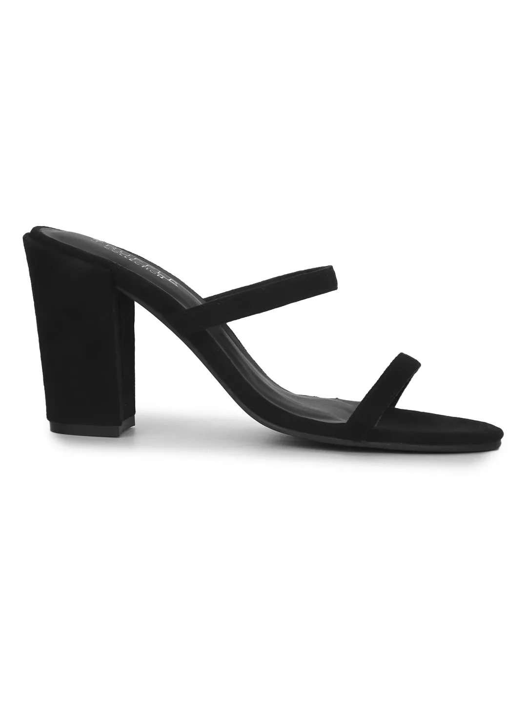 Black Micro Block Heel Slip On Mules