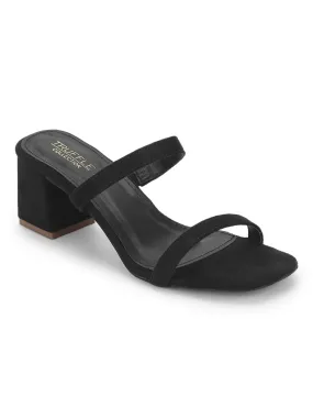 Black Micro Low Block Heel Mules