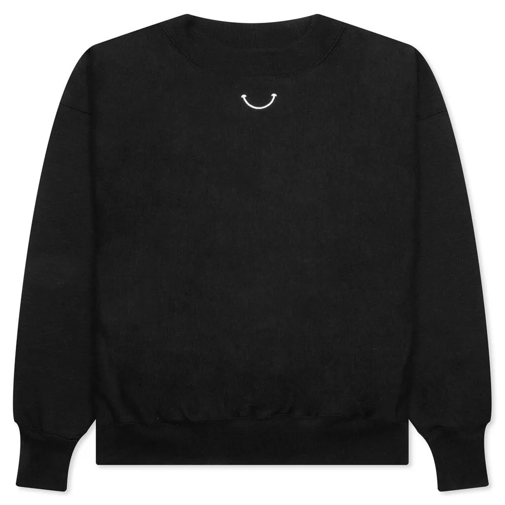 Black Mock Neck Smile Sweatshirt