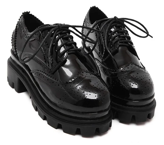 Black Patent Glossy Lace Up Platforms