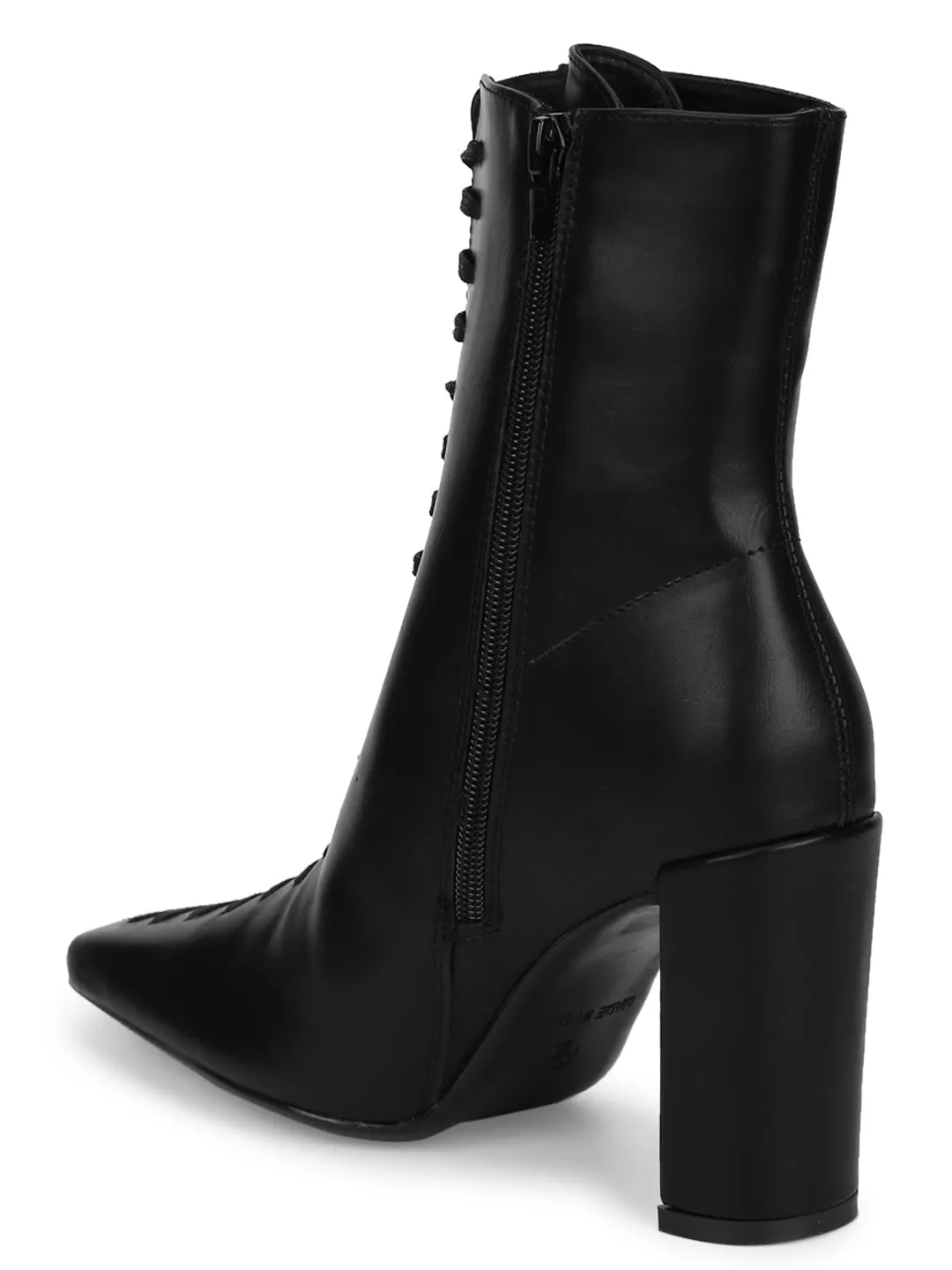 Black PU Lace Up Ankle Boots