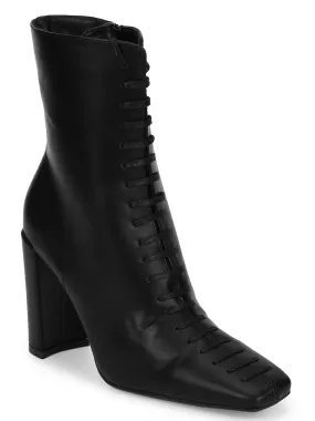 Black PU Lace Up Ankle Boots