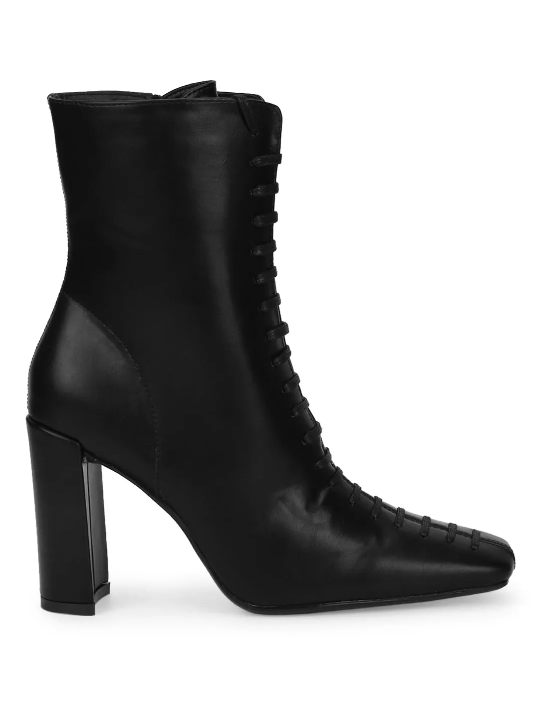 Black PU Lace Up Ankle Boots